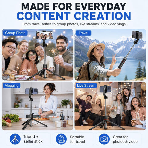 JIUHCORY 67" Detachable Phone Tripod Selfie Stick, Extendable Portable Cell Phone Stable Camera Easy Selfie Tripod