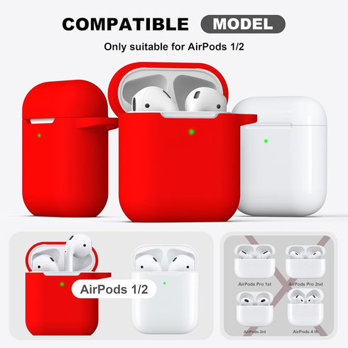 R-fun Compatible with AirPods Case Cover, Soft Silicone Protective Cover with Keychain, Red