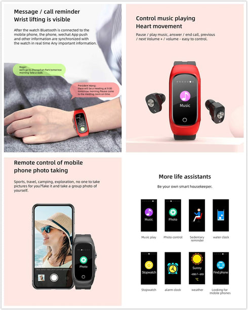 N8 2 in 1 Smartwatch with Earbuds, Smart Bracelet TWS Wireless Bluetooth Headset Combo for Fitness Tracker