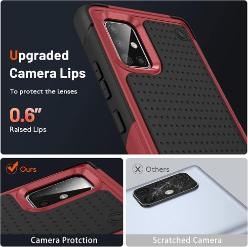 2 in 1 Military Grade Drop Protective Case for Samsung Galaxy A71 5G, Red+Black, Rugged Heavy Duty Cover