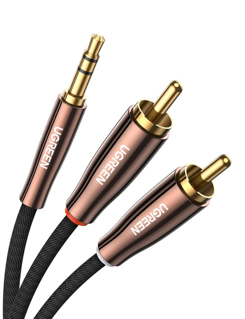 UGREEN 3.5mm to 2 Male RCA Cable, Braided Hi-Fi Sound Auxiliary RCA Y Splitter, 3.3FT, Metal Shell Shielded Aux RCA Y