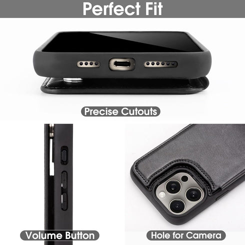 Arae Wallet Case with Card Holder for iPhone 15 Pro - Compatible for iPhone 15 Pro 6.1 inch, Black PU Leather Back Flip