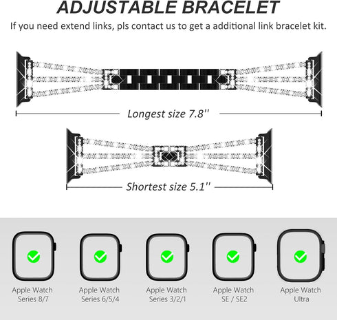 Surace Bling Diamond Rhinestone Link Bracelet for Apple Watch Bands 45mm, 2 in 1 Waterproof Bling Case (Black)
