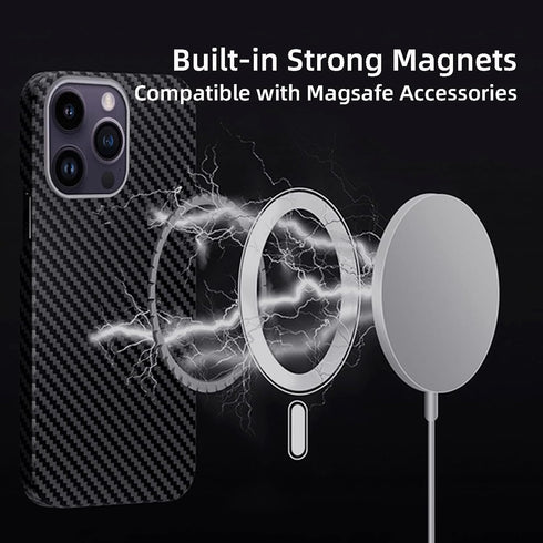 Aramid Fiber Case for iPhone 15 Pro Max - Carbon Fiber Texture, Compatible with MagSafe, Super Slim Light Protective