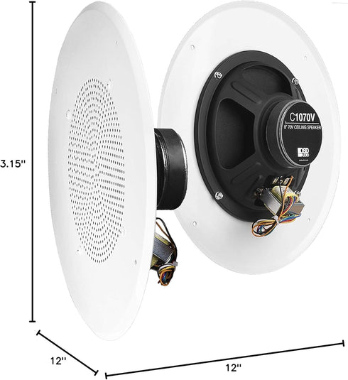 OSD Audio 8" Commercial 70V Ceiling Professional Speakers, White, Single C1070