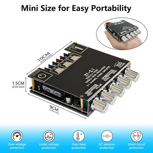 Sigllr 5.1 Board,200W 2.1 Bluetooth Audio Amplifier HiFi Channel Mini Subwoofer Power Amp Module with Treble & Bass