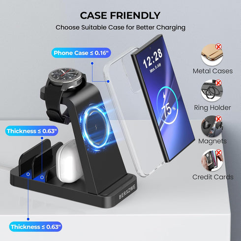 Wireless Charging Station for Samsung, 5 in 1 Wireless Charger Stand Dock for Multiple Devices, Fast Charging for Galaxy