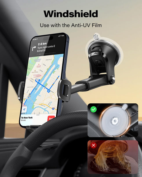 APPS2Car Suction Cup Phone Mount, Universal Phone Holder for Car Windshield/Dashboard, Compatible with All Cellphones