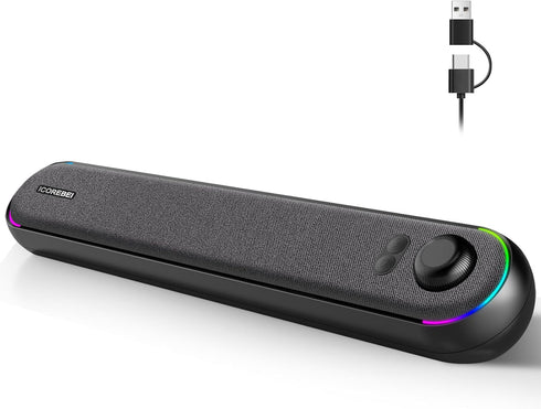 ICOREBEI Desktop Computer Speakers, Stereo Soundbar, Bluetooth 5.3, USB/USB-C Power and Audio Transmission,