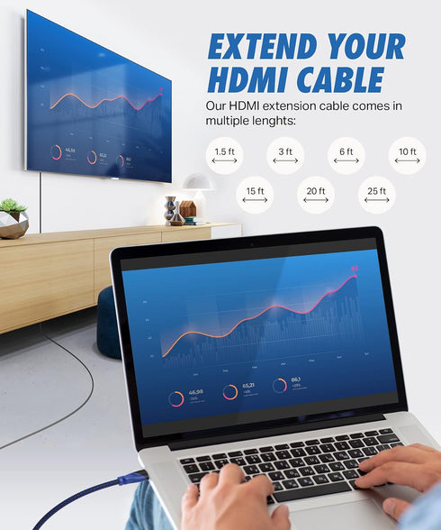 25 4k 25ft Ultra Clarity Cables High Speed HDMI Extension Cable - Feet - Male to Female HDMI Extender