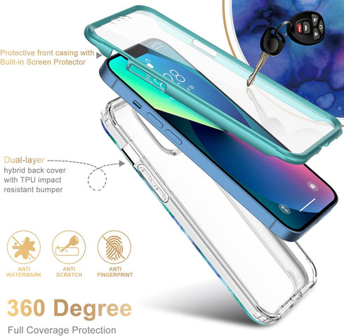 Esdot Rugged Case for iPhone 13 with Built-in Screen Protector, Fashionable Designs for Women (Opal Purple)