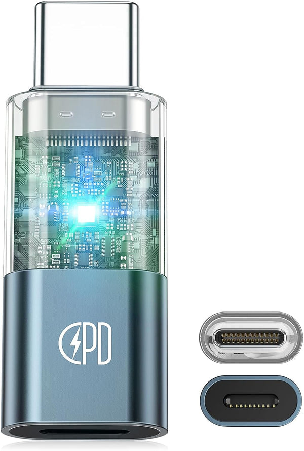 Male USB-C to Female Lightning Charger Adapter, 2-in-1 100W PD Charging + Data Sync for iPhone 15 Pro Max