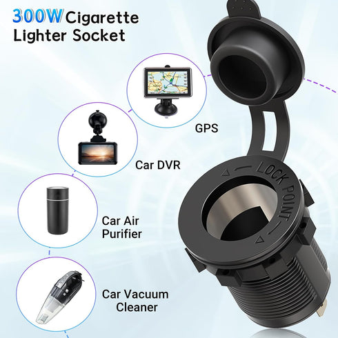 Cigarette Lighter Socket Qidoe 12V Splitter Panel, 78W Dual USB C PD&QC3.0 Car Charger Socket with ON/Off Switch