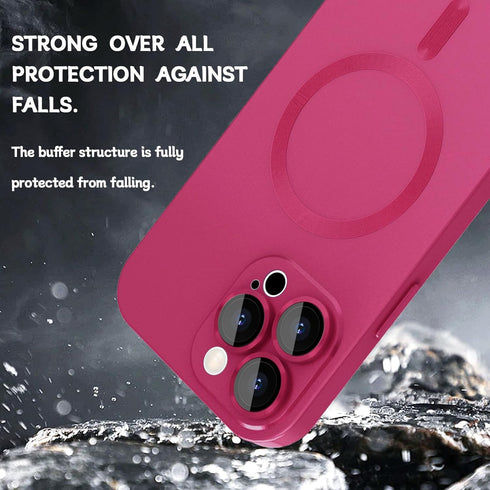Hot Pink Magnetic Case for iPhone 12 Pro Max, Matte Soft Metallic, MagSafe Compatible, with Lens & 2 Screen Protectors.