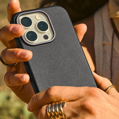 OtterBox 15 Symmetry iPhone Series Cactus Leather for MagSafe - Noir ASH (Black), Snaps to MagSafe, Ultra-Sleek, Raised