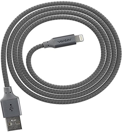 Ventev ChargeSync Alloy 4Ft Apple Lightning Cable | MFi Certified, Fast Charging, Tangle-Resistant, Steel Gray (509320)