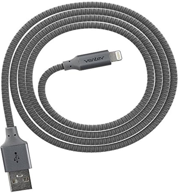 Ventev ChargeSync Alloy 4Ft Apple Lightning Cable | MFi Certified, Fast Charging, Tangle-Resistant, Steel Gray (509320)