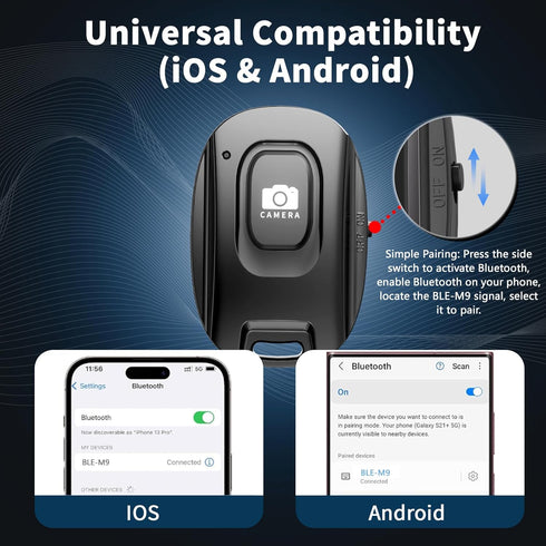 MAIRAN 2 Pack Rechargeable Wireless Camera Remote Shutter for iPhone and Android Smartphones, Bluetooth Phone Remote