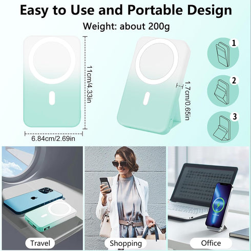 Wireless Magnetic Power Bank 10000mAh with Foldable Stand, PD 22.5W Fast Charging, Compatible with MagSafe iPhone Series