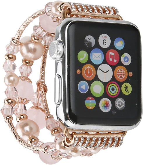 GEMEK Compatible Apple Watch Band 38/40/41mm, Rose Gold Women Pearl Bracelet Strap (Pink)