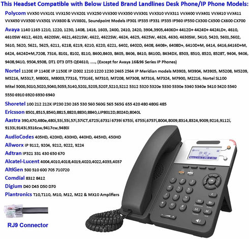 Office Telephone Headset RJ9 | Noise Cancelling Mic | Compatible with Landline Desk Phones (Polycom, Avaya, Nortel,