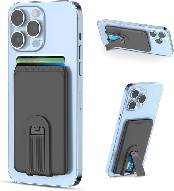 SHANSHUI Ultra Slim Phone Card Holder, Silicone Sticky Wallet Stand for Back of Phone, Black, Compatible with iPhone &