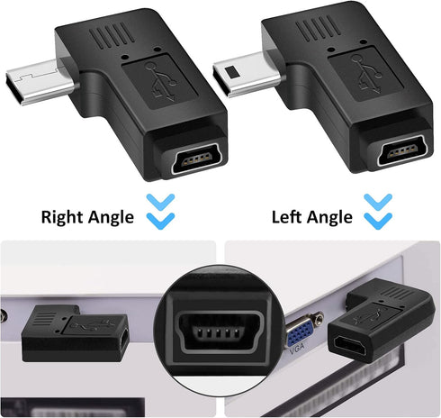 UCEC USB 2.0 Adapter Plug - Mini USB to Mini USB, Left and Right Angle, Pack of 2