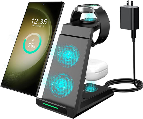 ADADPU 3 in 1 Wireless Charger for Samsung, Fast Charging Station Dock for Galaxy S24 Ultra S23 S22 S21, Galaxy Watch