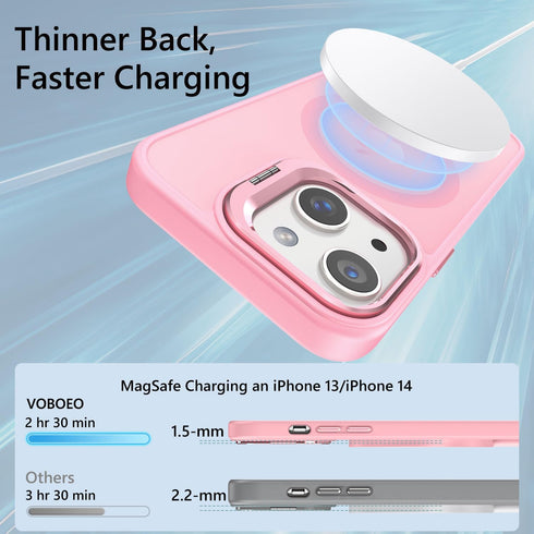 Magnetic iPhone 13 & 14 Case, Compatible with Magsafe, Built-in Stash Stand, Matte Scratch-Resistant Shockproof Cover