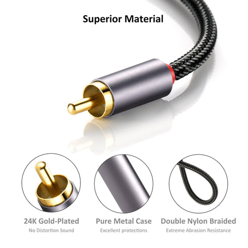 DUKABEL RCA to 3.5mm, 2-Male RCA to AUX Cable, 24k Gold-Plated & Double-Shielded (4ft/1.2m)