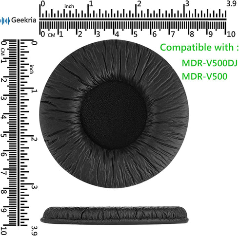 Geekria QuickFit Leatherette Replacement Ear Pads - Black for Sony MDR-V500DJ, MDR-V500, WH-CH520 Headphones
