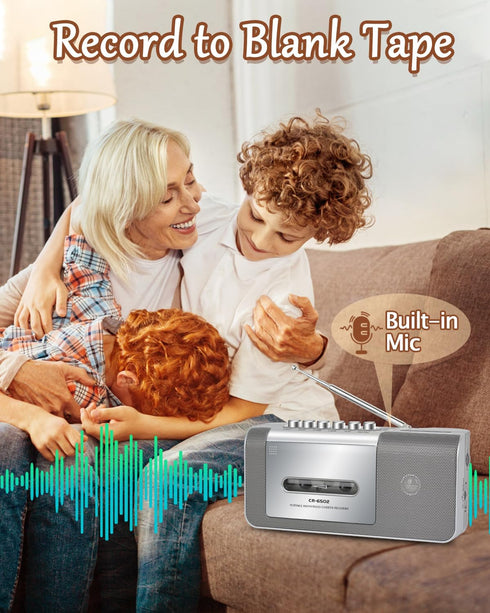 Gracioso Portable Cassette Player and Recorder, Tape Player/Recorder with AM/FM, Loud Built-in Speaker, Microphone, for