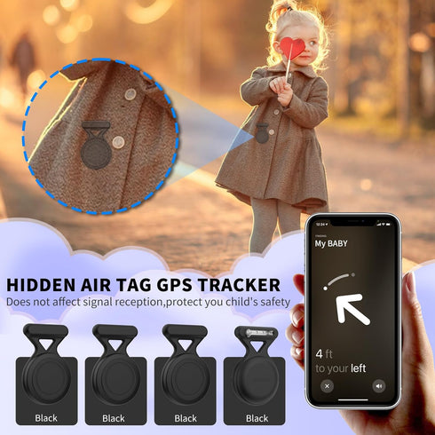 Hidden Airtag Holder for Kids, 4 Pack Apple Air Tag Holder Case, Waterproof Soft Silicone, Safety Pin GPS Tracker for