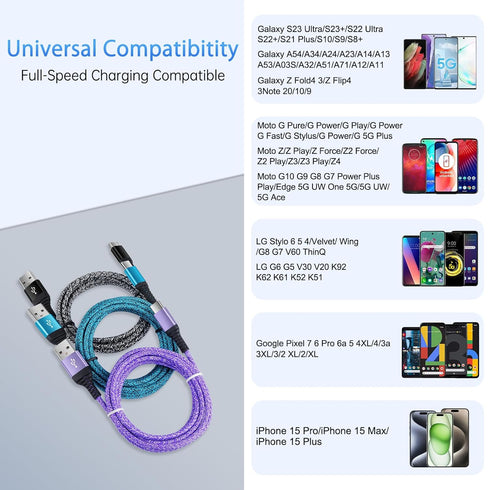 USB A to USB C Charger Cable Long 10FT/3Pack for Car, Fast Charging for iPhone 15/15 Pro/15 Pro Max/15 Plus, Android
