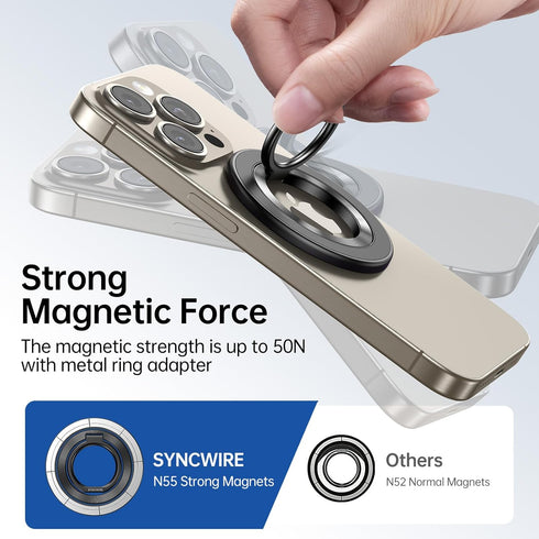 SYNCWIRE Magnetic Phone Ring Holder for MagSafe, Finger Kickstand with Two-Sided Magnet for iPhone 15 Pro Max, Android