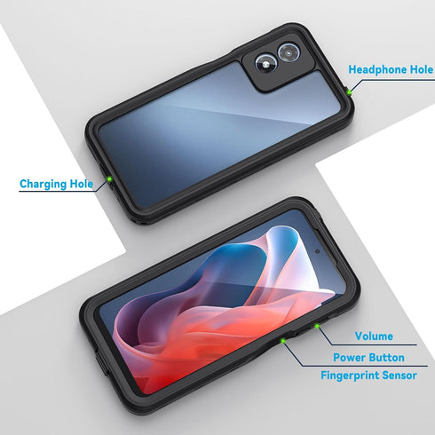 Lanhiem Moto G Play 5G 2024 Case, IP68 Waterproof Dustproof with Built-in Screen Protector, Black