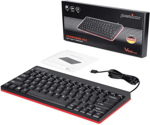 Perixx PERIBOARD-422 Wired USB-C Mini Keyboard, Black, US English Layout, USB Type C Connector