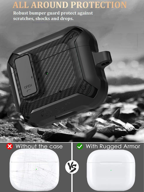 Olytop for Airpods 3rd Generation Case with Lock & Cleaner Tool, Rugged Shell Protective Cover with Keychain