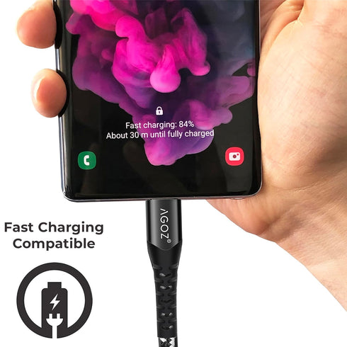 AGOZ Braided Type C Fast Charger Data Sync Cable for ZTE Grand X MAX 2, ZMAX PRO, Axon M, Coiled