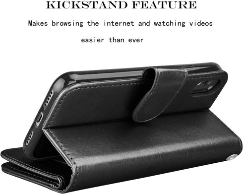 NJJEX Wallet Case for iPhone XR - PU Leather with 9 Card Slots, Detachable Kickstand, Magnetic Cover (Black)