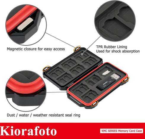 Memory Card Reader + 10 SD + 16 TF + 4 SIM, Magnetic Closure Memory Card Case Holder Organizer