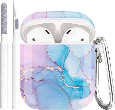 Protective Hard Case Cover with Cleaner Kit, Portable Shockproof for Women Girls with Keychain for Apple Airpods 2/1