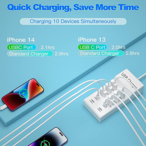 Generic 10-Port USB C Fast Charger, Portable Charging Station, Suitable for Various Devices, Compatible with iPhone