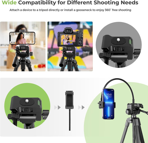 Aureday Phone Tripod, 82" Tripod for iPhone with Flexible Gooseneck, Wireless Remote and Phone Holder, Extendable Stand