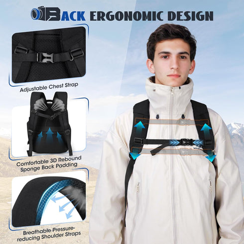 RAINSMORE Camera Backpack for Photographers, DSLR SLR Cases with Waterproof Rain Cover & Laptop Compartment