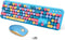 FOPETT 2.4GHz Wireless Keyboard and Mouse Set, Full-Size Keyboard Compatible for Windows/Laptop/PC - Blue Colorful