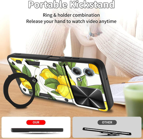 Motorola Moto G Stylus 5G 2023 Case: Slide Camera Lens Cover & 360 Degree Rotate Ring Kickstand - Lemons