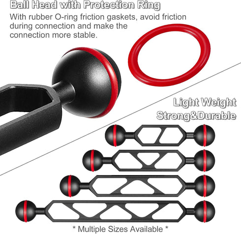 MINIFOCUS 6" Double Ball Aluminum Extension Arm, 1" Ball Head Connector, Underwater CNC Arm System for Strobe/Video
