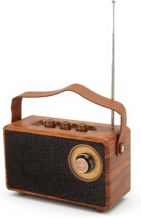 GOWENIC Vintage Radio Retro BT Speaker, Retro Portable FM Shortwave Radio, Wood Grain