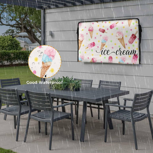 LBCASA 30 32 Inch Summer 600D 30"W 19"H 4.5"D Ice Cream Outdoor TV Cover to Weatherproof, Pink Popsicle Colorful Polka